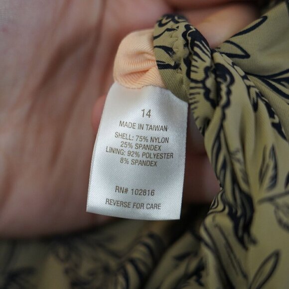 Garnet Hill Active High-Neck One-Piece Swimsuit Olive Green Floral 14 Beach - Picture 9 of 10